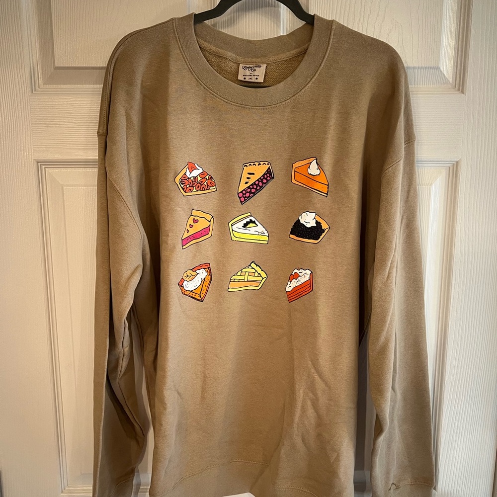 New! Never Worn! Living Fully Co Tan Sweatshirt with Pie Graphics